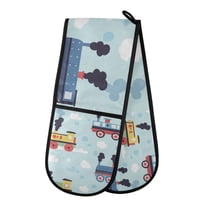 Yayeee Double Oven Mitt Kitchen Heat Resistant Baking 35" x7" Quilted Glove, Colorful Trains