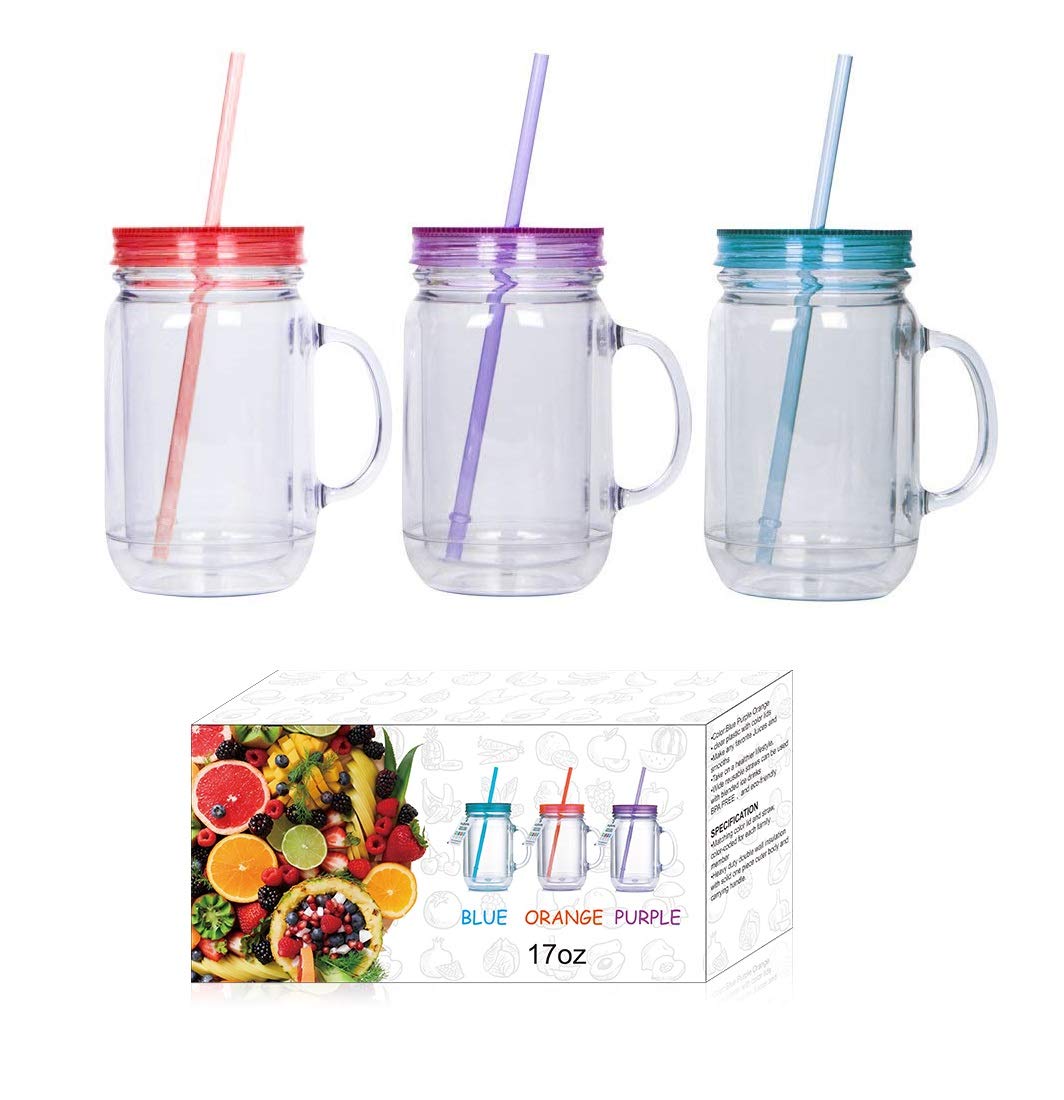17 oz Plastic Mason Jar Pack of 3