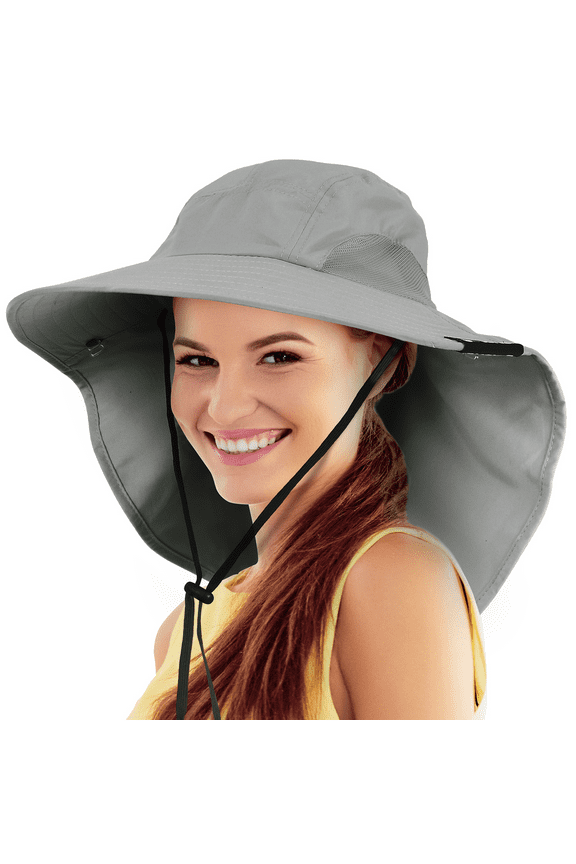 Tirrina Women's Outdoor Sun Protection Fishing Cap with Neck Flap Wide Brim Mesh Hat for Travel Camping Hiking Hunting