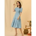 thumbnail image 4 of Vestido Allegra K escalonado fruncido para Mujer Cuello Redondo Manga farol elástica A Azul XS, 4 of 6