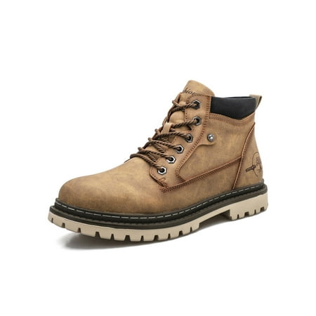 

Difumos Mens Casual Waterproof Leather Shoes Comfort High Top Booties Working Non-Slip Work Boots Khaki 8.5