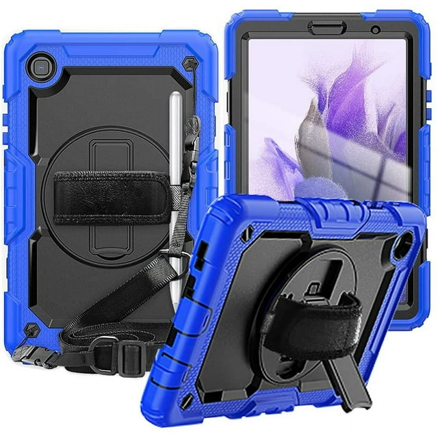 Timoom Samsung Galaxy Tab A7 Lite Case 8.7 inch 2021(SM-T220/T225), with Screen Protector Pencil Holder Kids Shockproof Rugged Silicone Cover 360 Stand Hand Strap for Galaxy Tablet A7 Lite,Black