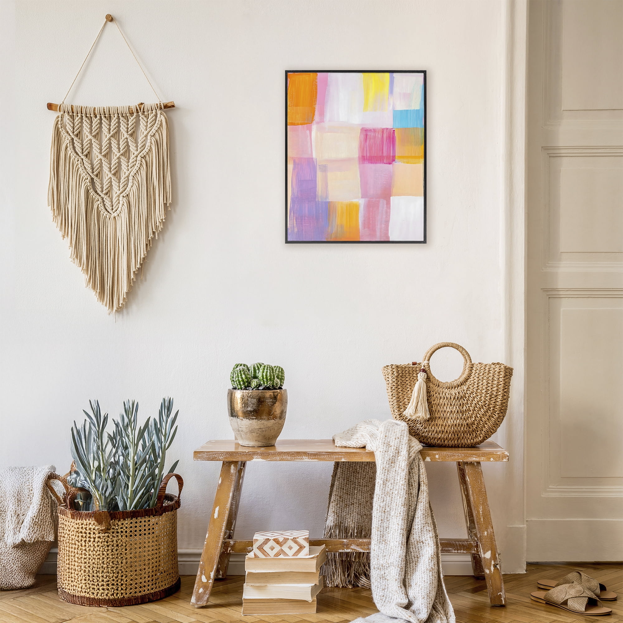 Stupell Industries Abstract Grid Brushstrokes Black Framed Giclee Art, design by The Prints Vibe