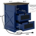 thumbnail image 2 of Farmhouse End Table with Charging Station, Nightstand with 2 Drawers & Open Storage,Sofa Side Table with Mesh Drawers, Design Bedside Table for Living Room, Bedroom, Blue, 2 of 14