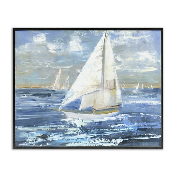 Stupell Industries Sailing Choppy Waves Nautical & Beach Painting Black Framed Art Print Wall Art, 14 x 11
