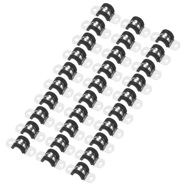 Uxcell 30 Paquete de Abrazaderas de Cable 0.39" Acero Inoxidable 304 Goma Forma U para Tubo