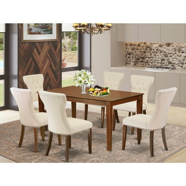 Accustomed to coil Sociology East West Furniture VAWE7-LWH-W 7 Pc Kitchen Set Table With Leaf And Six  Wood Seat Kitchen Dining Chairs - Walmart.com