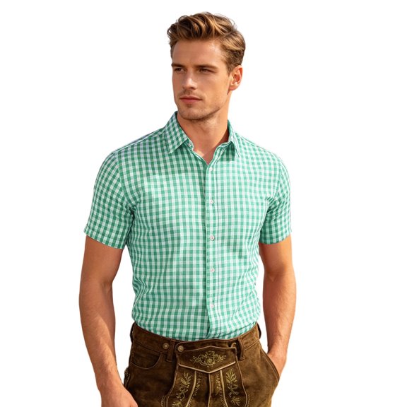 xfsWaSs Shirts For Men Casual Plaid Shirt Summer Short Sleeve Button Down Shirts Lightweight Breathable Everyday Tops Fashion Casual Blouses