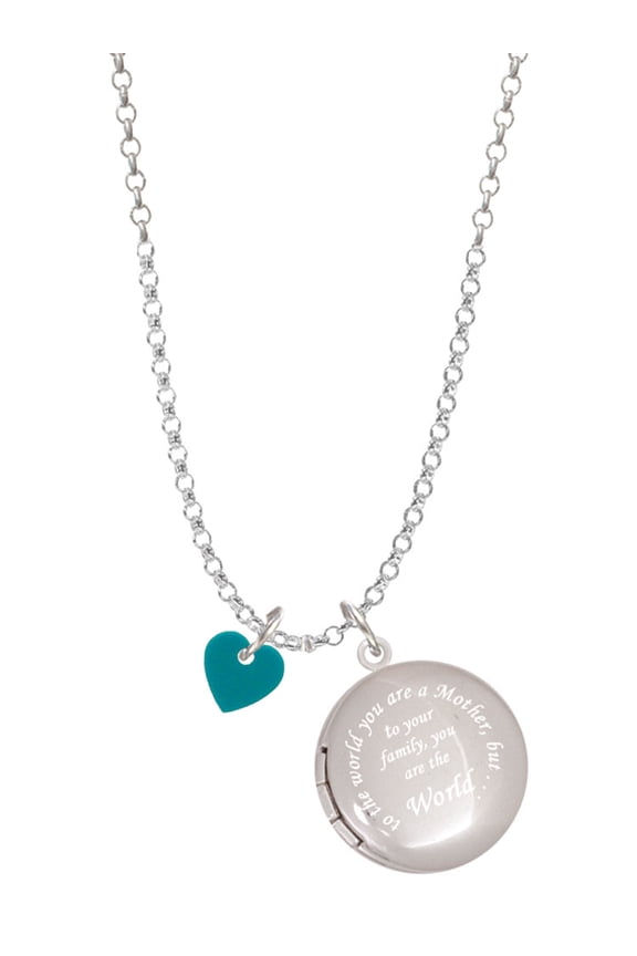 Acrylic 5/16" Teal Heart To the World You are a Mother Locket Necklace