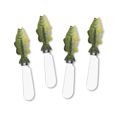 

Mr. Spreader 4-Piece Bass Hand Painted Resin Handle with Stainless Steel Blade Cheese Spreader/Butter Spreader Knife