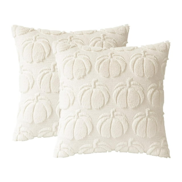 2 fundas de cojín de calabaza con detalles de 45 cm y cremallera cuadrada estilo granja Beige