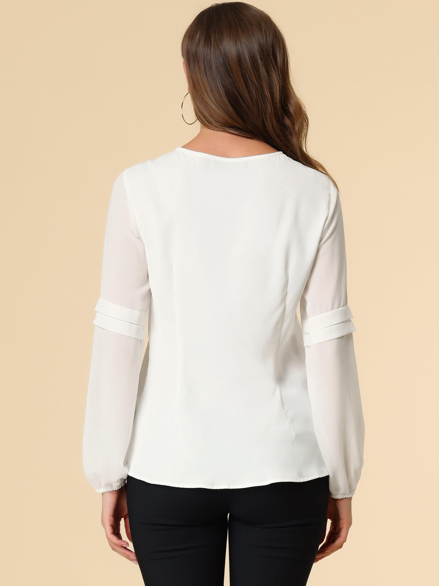 DARING DIVA Chiffon Semi Sheer Long Sleeves Keyhole Neck Blouse 2XL White