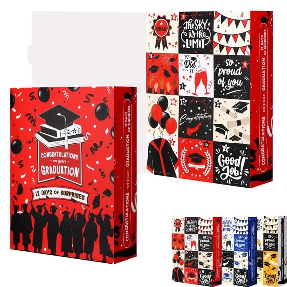 Fill it Yourself Empty Graduation Gift Box, 12 Days of Graduation Gift Packaging, Luxury Giftbox, Paper Box, Packaging Box (Red)