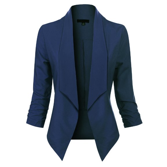 MixMatchy Women's Casual Work Solid Open Front 3/4 Sleeve Blazer Jacket with Plus Size