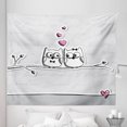 thumbnail image 1 of Owl Tapestry, Valentine's Day Themed Birds on a Branch Hand Drawn Hearts on the Background, Fabric Wall Hanging Decor for Bedroom Living Room Dorm, 5 Sizes, Grey Pink, by Ambesonne, 1 of 1