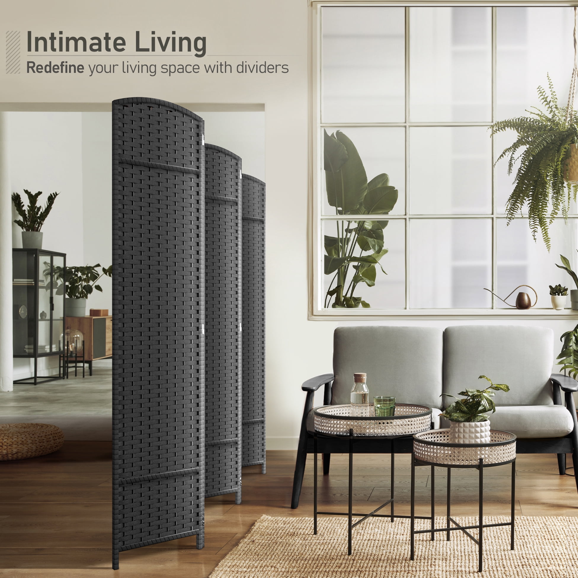 Sorbus 5-Panel Wide Folding Room Divider Privacy Screen, Hand-Woven Gray Mesh
