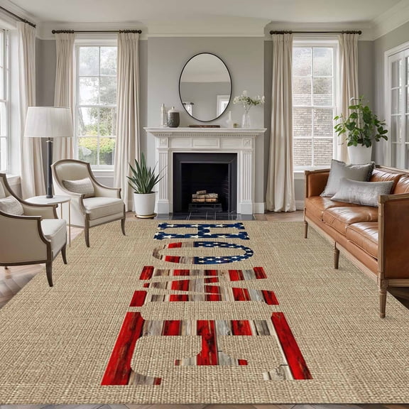 5'x7' Area Rugs, Beige Vintage Indoor Outdoor Area Rug for Living Room Bedroom, American Flag Farmhouse Retro Art Rustic Washable Bathroom Rugs Kitchen Floor Carpet Mats Home Decor Aesthetic