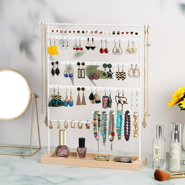 Organizador de joyas de metal de varios niveles soporte para collares y aretes soporte para relojes con almacenamiento de madera exhibicion de aretes tipo boton Bodega Aurrera en linea