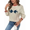 thumbnail image 3 of Women'S Retro Fish Fall Sweater Long Sleeve Knitted Pullover Tops Apricot Color M, 3 of 10