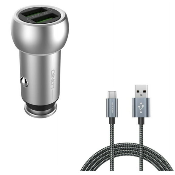 2-Port USB 3.6A Car Charger w Charger Cord Type-C 6ft USB Cable Z8X for LG Stylo 5 4 Plus - Microsoft Surface Go (10"), Lumia 950 - Motorola One, Moto Z4 Z3 Play Z2 Play Z Play Droid Force