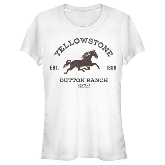 Junior's Yellowstone Brown Horse Dutton Ranch Logo Est. 1886 Graphic T-Shirt