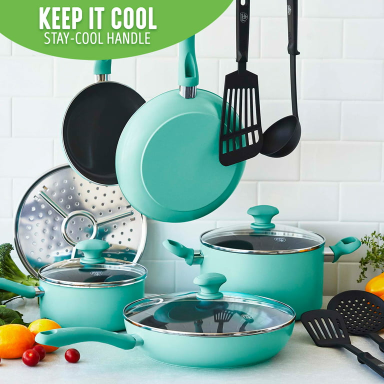Reviews for GreenLife Diamond 13-Piece Aluminum Ceramic Nonstick Cookware  Set in Turquoise