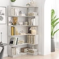 thumbnail image 2 of Leumius 5 Tier Freestanding Bookshelf,Wooden L-Shaped Corner Bookcase with Anti-drop Panel and Anti Tipping Device, Display shelf Open Storage,Light Gray, 2 of 21