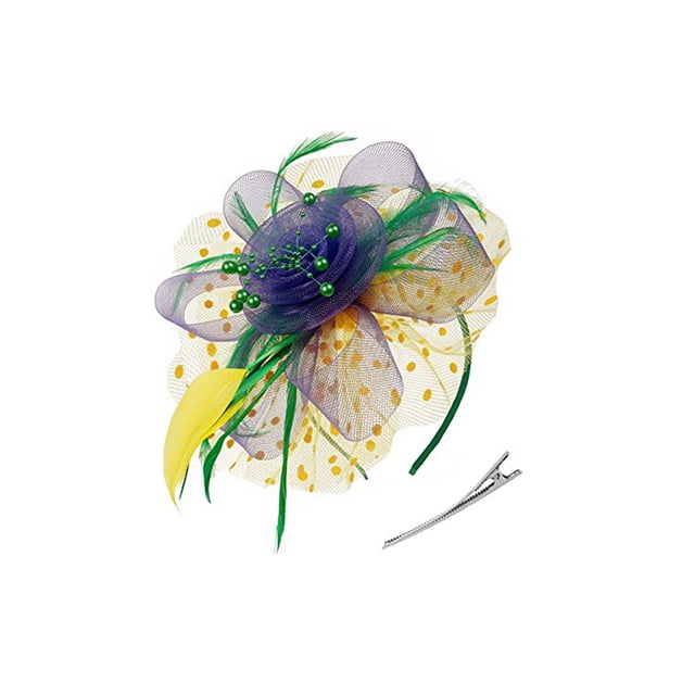 Sonducket Tocado Vintage para mujer, velo de estilo Retro, accesorios para peinados, tocado de flores para boda, fiesta, Iglesia Ropa, zapatos y accesorios Miscelánea amarillo violeta verde