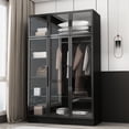 thumbnail image 2 of OxyLife Wardrobe Closet with Glass Door and LED Light, 74.8"H Bedroom Wood Armoire, 2 of 10