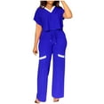 thumbnail image 6 of SELONE Lounge Sets for Women 2 Piece Outfits Dressy Pants Sets ’s Casual Fashion Solid Color Short Sleeve Top High Waist Straight Leg Pants Commuting Two-piece Set 6-Blue L, 6 of 6