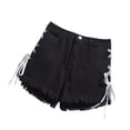 thumbnail image 3 of Pantalones cortos de mezclilla para mujer Pantalones cortos sueltos de Jean para niña Pantalones ajustados de cintura alta, Negro, S Vogacara AP001242-05B, 3 of 7