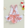thumbnail image 6 of Suagox Little Girl's Bathing Suit Flower Print 3D Bow Round Neck Sleeveless Frill Trim Swimsuit Toddler Summer Swimwear for 1-6 Years Old Kids, 6 of 10