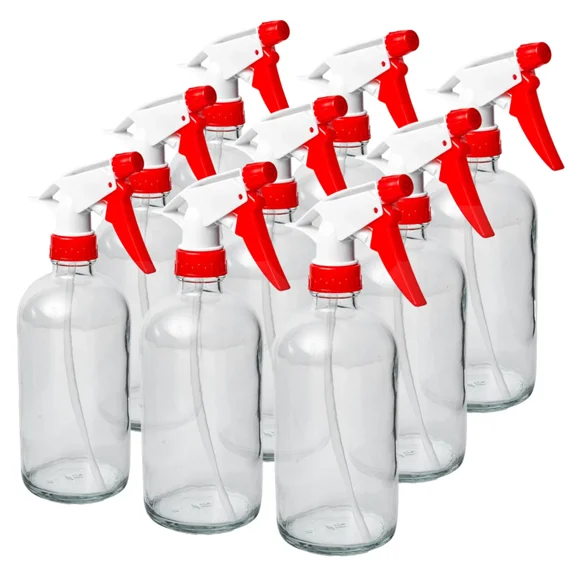 16 oz. Glass Spray Bottles 9-Pack with Red Trigger Sprayer, Adjustable