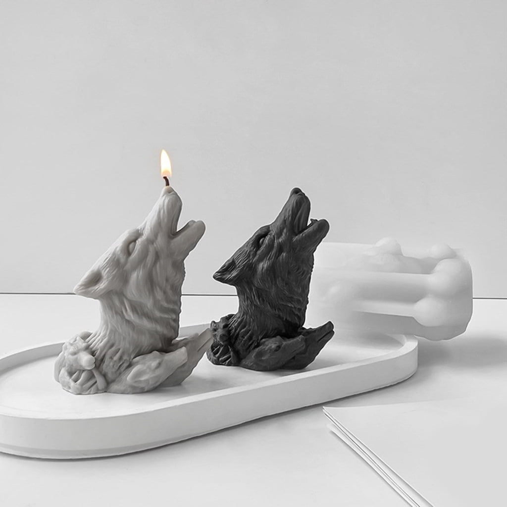 FENOHREFE Wolf Head Silicone Candle Mold DIYs Animal 3D Plaster Resin Ornament Molds Home Decoration Craft for Enthusiasts