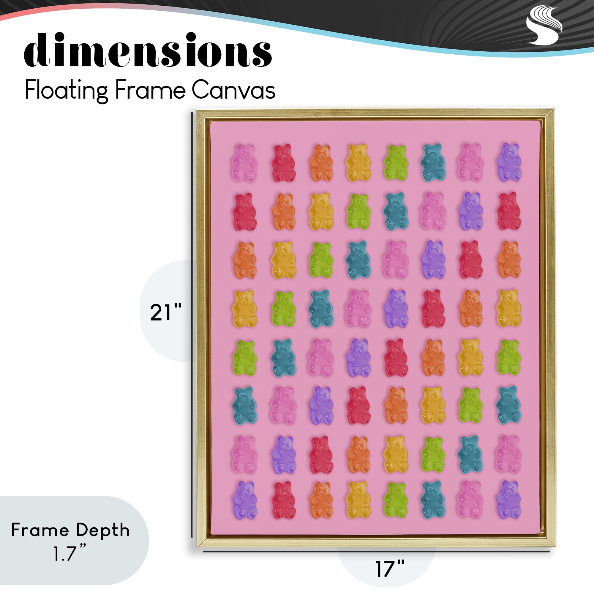 Stupell Industries Rainbow Gummy Bear Candies Gold Framed Floater Canvas Wall Art, design by LISH Creative