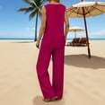 thumbnail image 4 of Fewfanhot Womens Sets 2 Piece Outfits Cotton Linen Loose Wide Leg Pants & V-Neck Camisole Set, Casual Comfort Two Piece Outfit for Daily Relaxation, 4 of 9