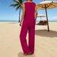 thumbnail image 4 of Pantalones de Lino de Mujer Color Sólido Suelto Larga Pierna Larga Pantalones de Cintura Elástica Verano Casual, Pantalones Casuales de las Mujeres, 4 of 9