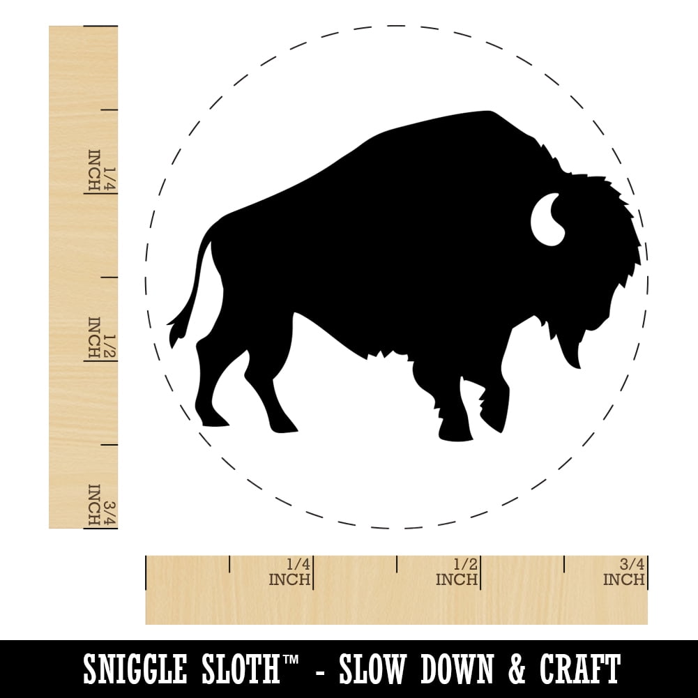American Bison Buffalo Silhouette Self-Inking Rubber Stamp Ink Stamper - Brown Ink - Small 3/4 Inch