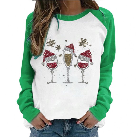 IROINNID Reduced Christmas Sweatshirts for Women Winter Xmas Print Long Sleeves Crewneck Holiday New Year Tops,Green