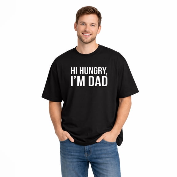 Hi Hungry Im Dad Funny Dad Graphic T-Shirt for Men 100% Cotton Soft Breathable Short Sleeve Crewneck Casual Comfort Tee Durable Everyday Wear Gift for Fathers and Husbands