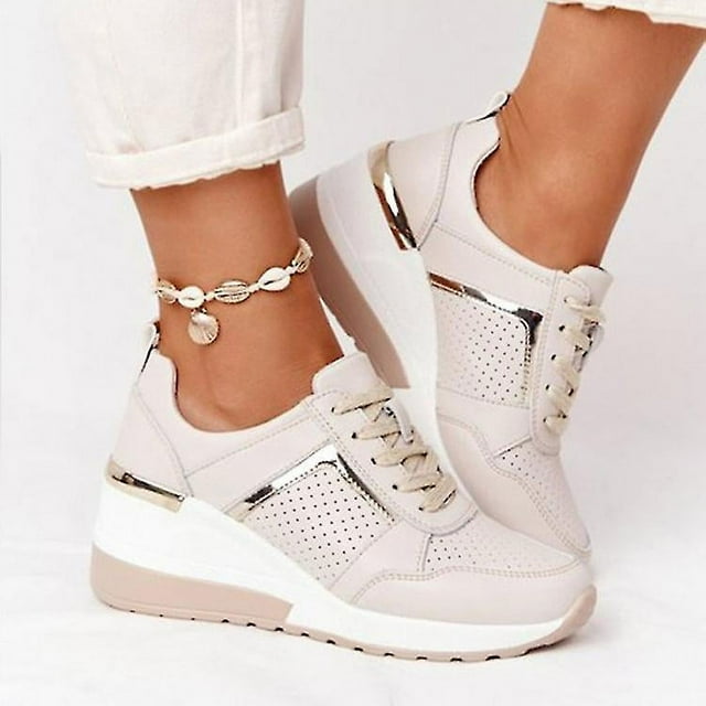 Chaussures de Sport à Lacets Compensées pour Femmes Vulcanisées Décontractées Confortables