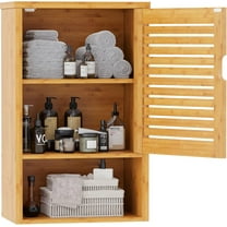 Bathroom Wall Cabinet, Wooden Medicine Cabinet with Single Door and Adjustable Inner Shelf, Bamboo Storage Cabinet Wall Mounted, Over The Toilet Hanging Cupboard, 15.7’’Lx7.8’’Wx23.6’’H