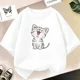 thumbnail image 3 of Bonita camiseta de algodón con dibujo de gato para niños y niñas, cuello redondo, manga corta, informal, estética, a la moda, para bebés, 3 of 5