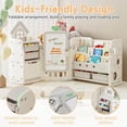 thumbnail image 3 of Cuoote Foldable 3-Tier Bookshelf for Kids, Toy Storage Organizer with 4 Removable Bins, Drawing Board, 3 Brushes, Off-white, 3 of 9