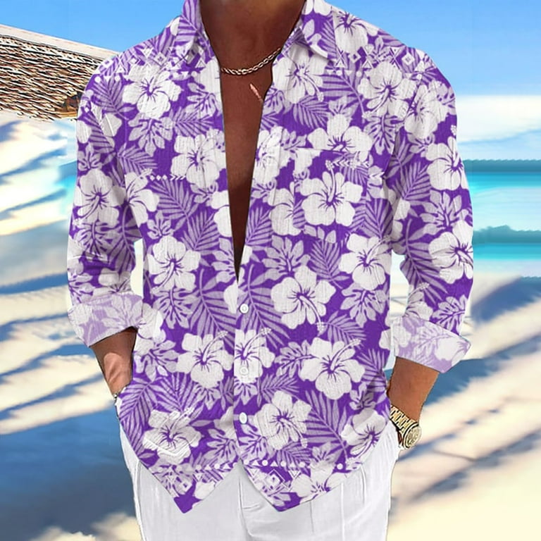 Uooqdmx Hawaiian Shirt for Men Long Sleeve Shirts for Men Ocean