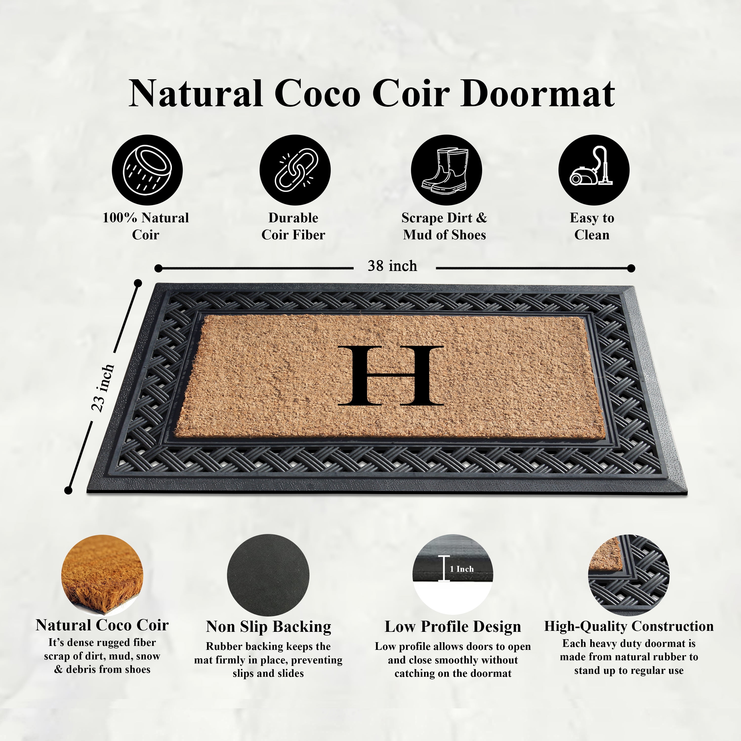 A1 Home Collections Paisley Rubber and Coir Outdoor Doormat, Non-Slip Backing, Black/Beige 23 x 38