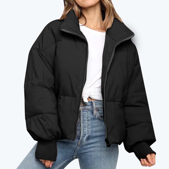 EGNMCR Womens Long Puffer Coat, Long Sleeve Padded Winter Down Coats, Hooded Parka Jacket Fashion Women Solid Stand-up Collar Cardigan Down Jacket Outerwear Padded Coat Women Coat