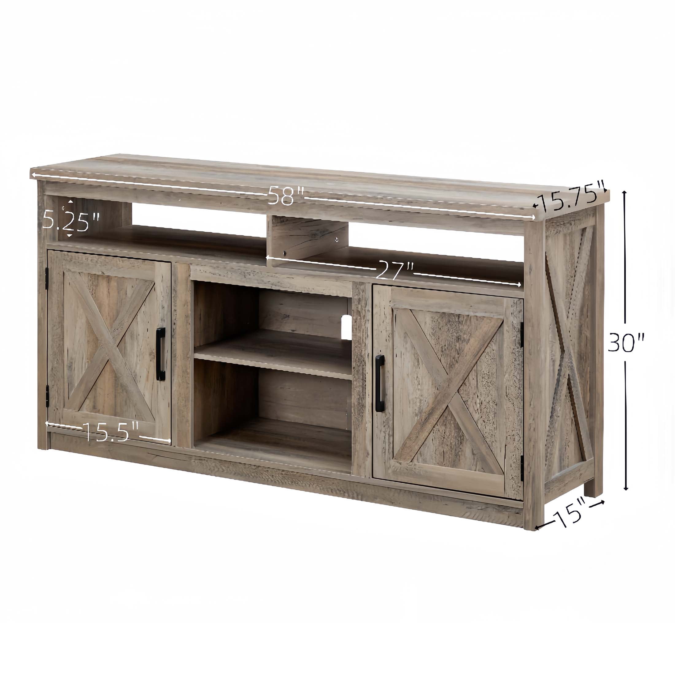 Aukfa Farmhouse Barn Door TV Stand for TVs up to 65'' for Living Room, Gray Wash