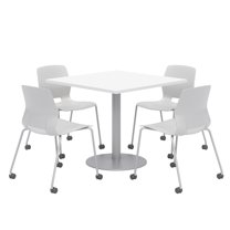 Olio Designs White Square 36in Lola Dining Set - Gray Caster Chairs