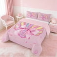 thumbnail image 3 of Manfei Watercolor Rainbow Seashell Pink Bow Full Size Comforter Sets for Girls, Cute Girlish Print Bedding Sets, Pink Reversible 3 Pieces, 1 Comforter and 2 Pillowcases, 3 of 6